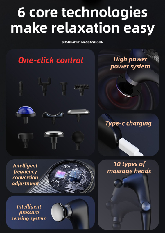 Black-Sliver Foldable Percussion Massage Gun with Hot Cold Compress & 10 Heads - 9 Speed Levels and High Frequency Vibration Full Body Muscle Relaxer — image 5