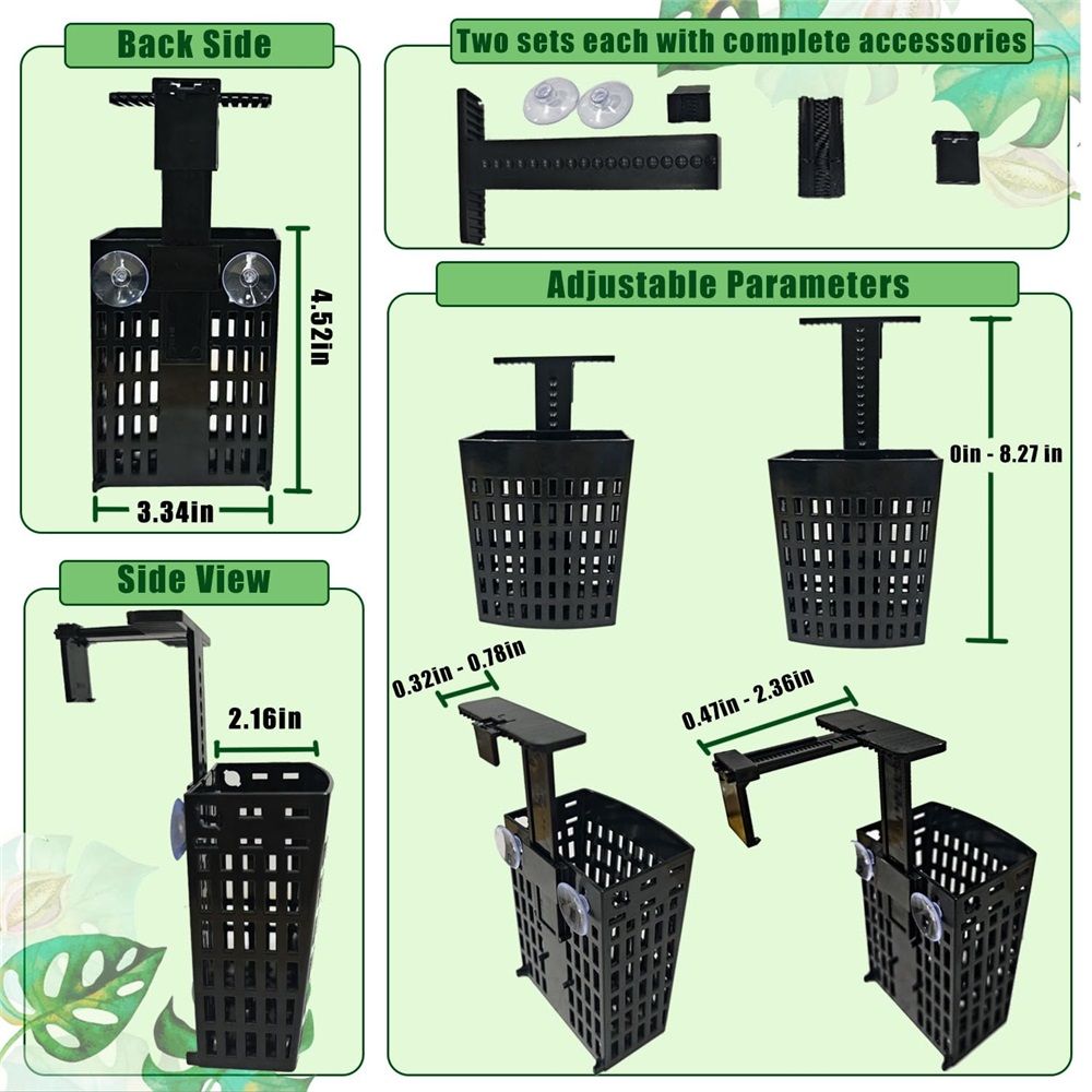 2PCS Adjustable Aquarium Plant Holder, Aquarium Planter Cup Adjustable Thickness to 2.36" Height to 3.9", Fish Tank Plant Holders with Hooks and โ image 3