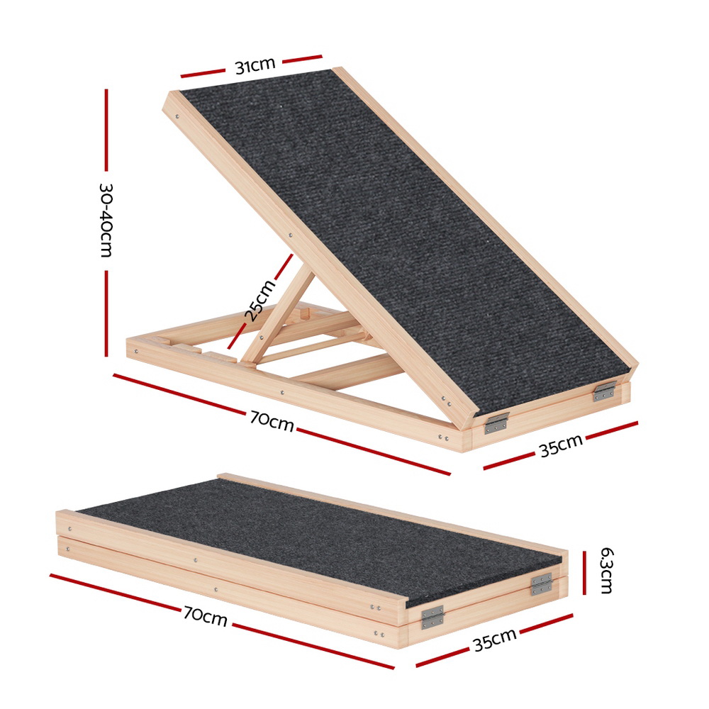 i.Pet Dog Ramp 70cm Adjustable Height Wooden Steps Stairs For Bed Sofa Car Foldable โ image 2