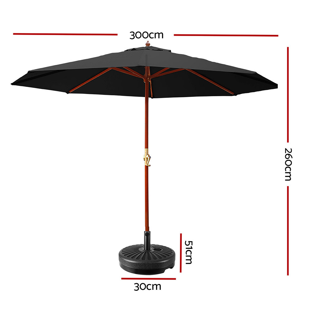 Instahut 3m Outdoor Umbrella w/Base Pole Umbrellas Garden Sun Stand Deck Black — image 2
