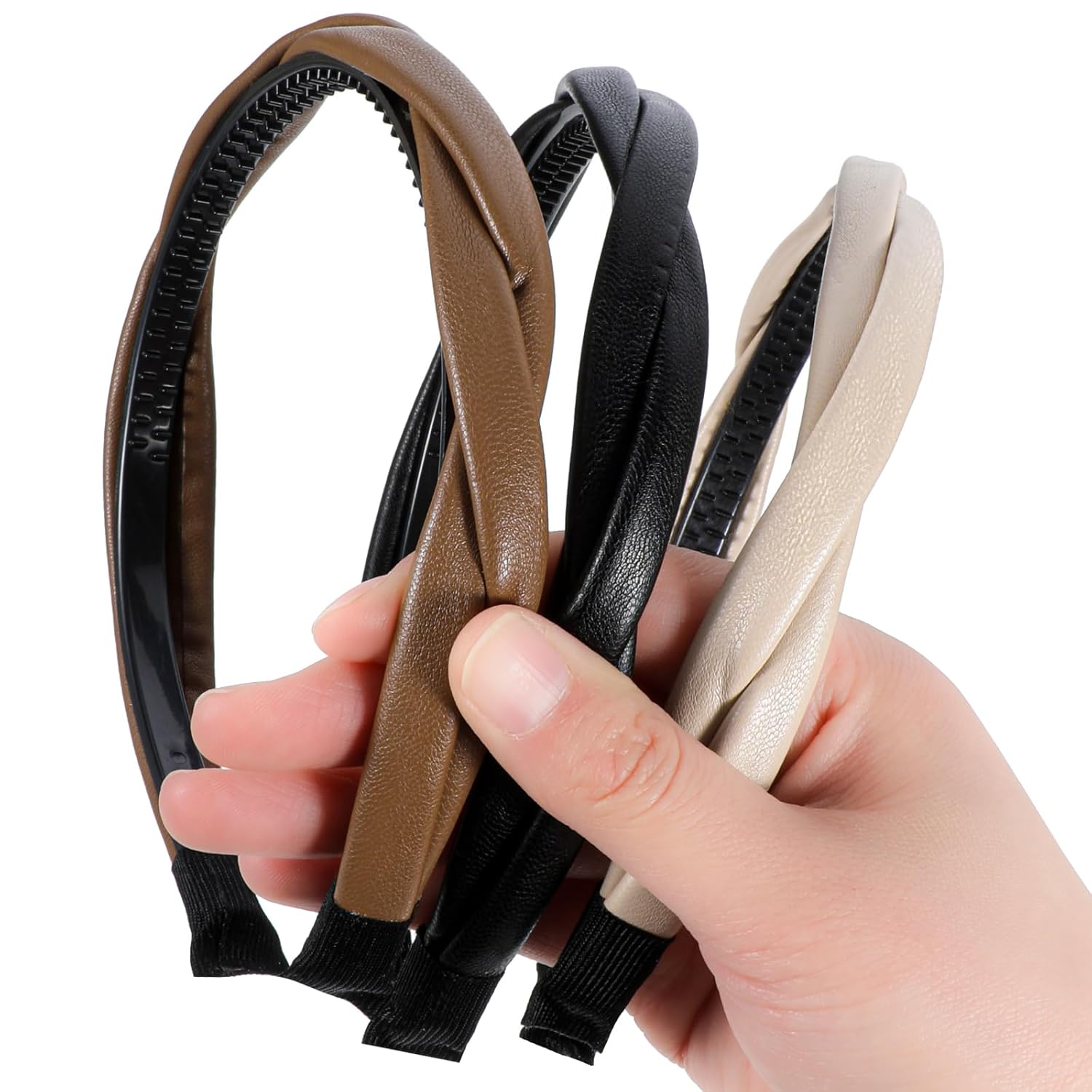 3 PCS Non-slip Leather Headbands for Women, Twisted Headband for Women, Boho Braided Headband, Hair Accessories for Woman Girls
