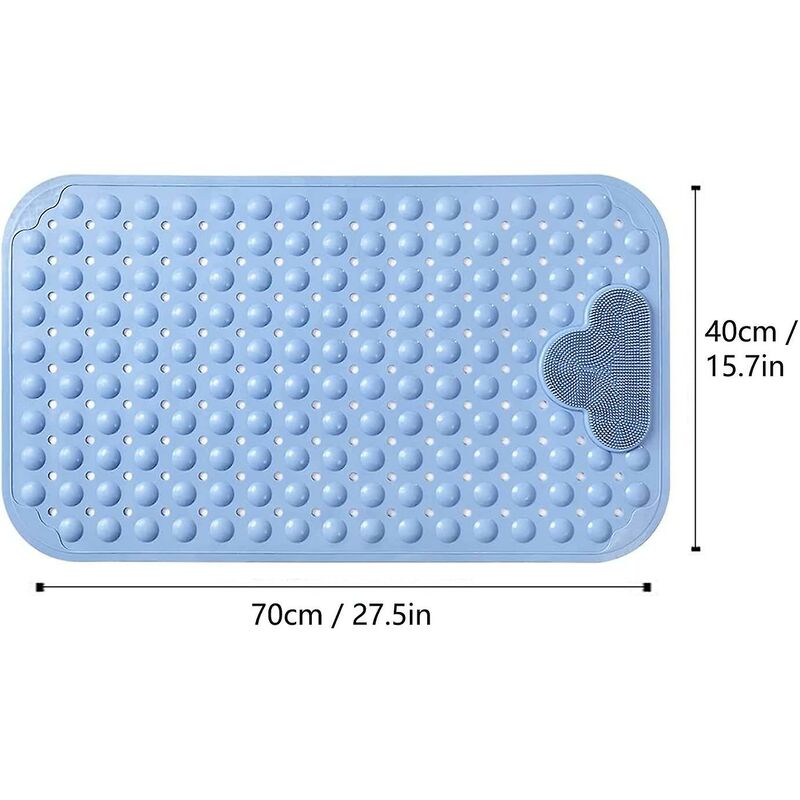 Non-Slip Shower Mat 70 X 40Cm Massage Bath Mat, Bath Mat With Drainage Holes And Suction Cups - Blue โ image 2