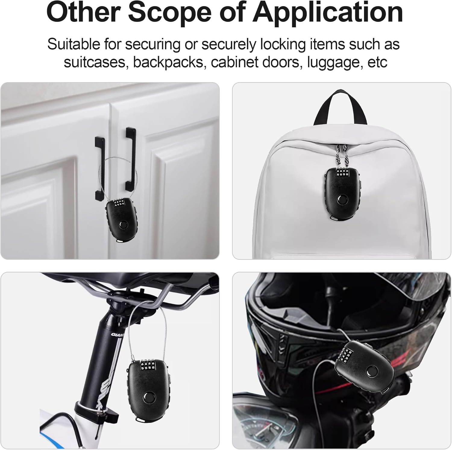 Snowboardslot - 4-position combination 27.5 inch - retractable cable lock - for snowboards, bikes, luggage, backpacks, scooters, suitcases - small โ image 6