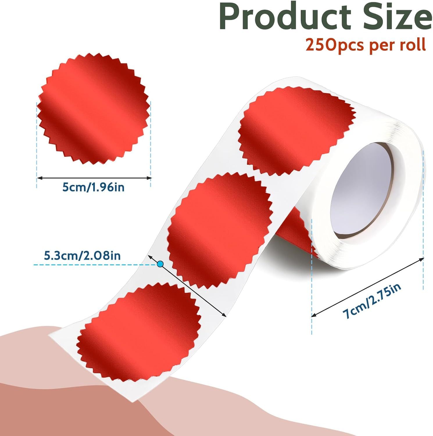 Red Embossing Stickers 2" Round Labels Foil Blank Stickers Metallic Seals for Package, Wedding Envelope, Graduation, Valentine's Day,Certificate Wafer Seals — image 3