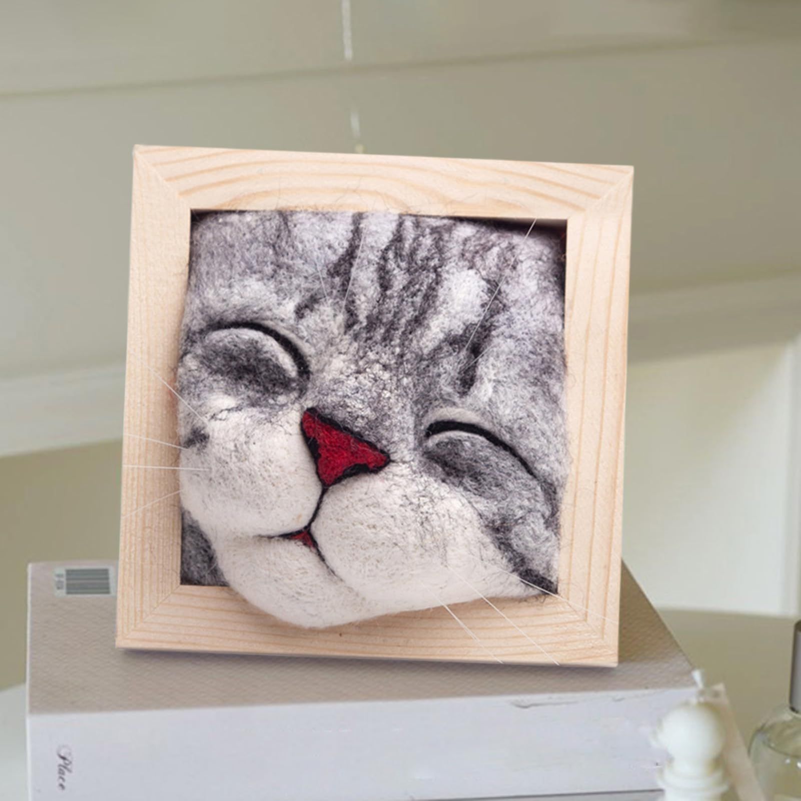 Cat Head Photo Frame Ornaments Knitting Kit - Lovely Cat Decor & Wool Felt Cat Plush Toy Kit for DIY for Birthday Gifts โ image 3