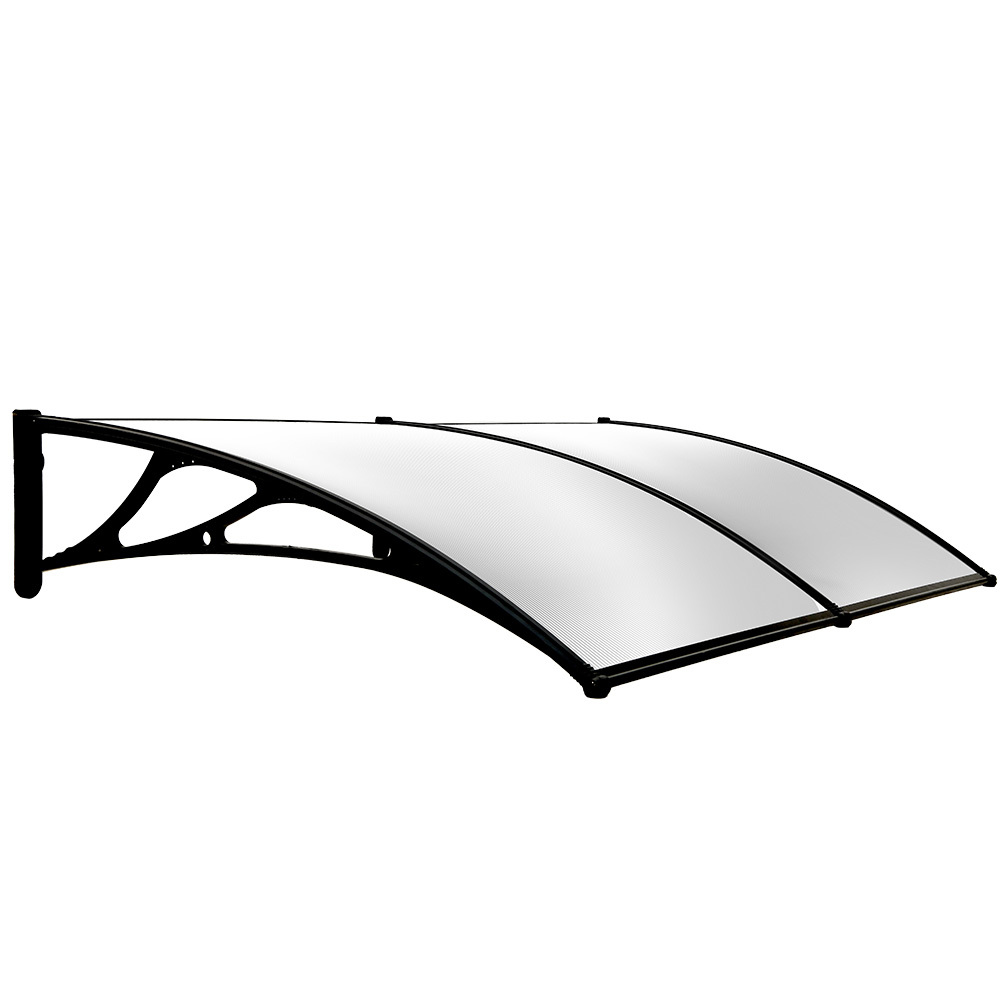 SHADE SHIELD 2 × 1m Aluminium Exterior Awning, Black DIY External UV Rain Protection Clear Polycarbonate Canopy Cover
