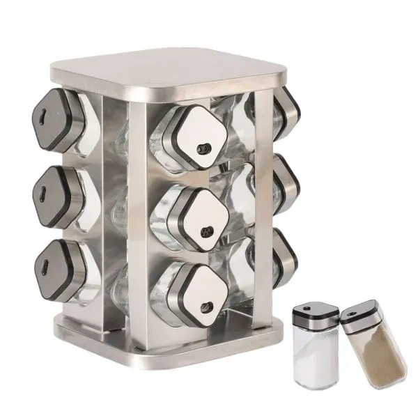 CARLA HOME Rotating Spice Rack Organizer with 12 Glass Jars for Kitchen Countertop — image 2