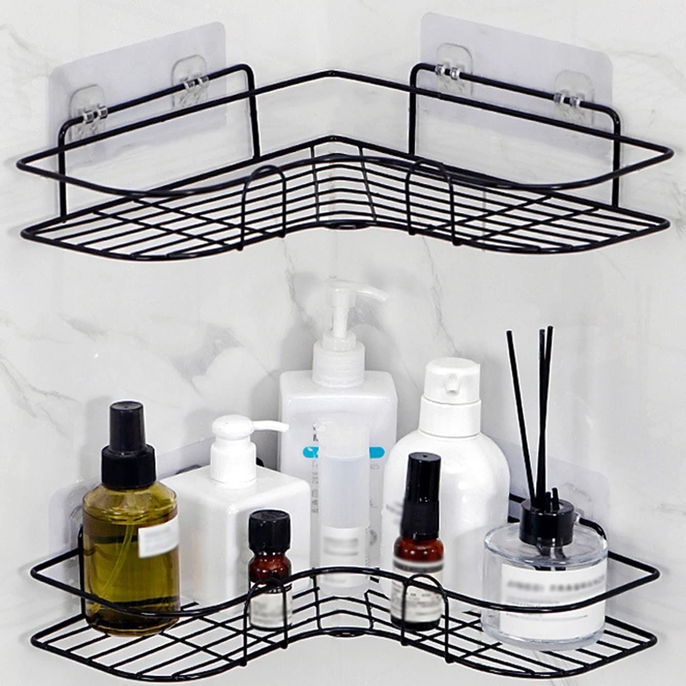 2 pc Bathroom Shelf, Shower Caddy Rack, Bathroom Kitchen No Punching Triangle Storage Rack Wall mounted corner β image 4