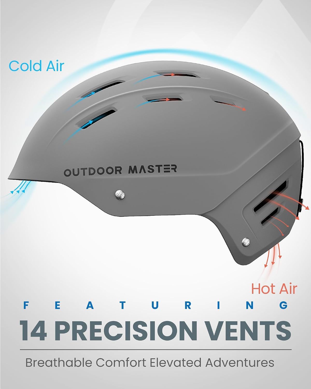 OutdoorMaster Kelvin II Ski Snow Sport Helmet | Adjustable Dial Fit Snowboard Helmet for Men Women & Youth,ASTM Certified,14 Vents-Matte Gray-M โ image 4