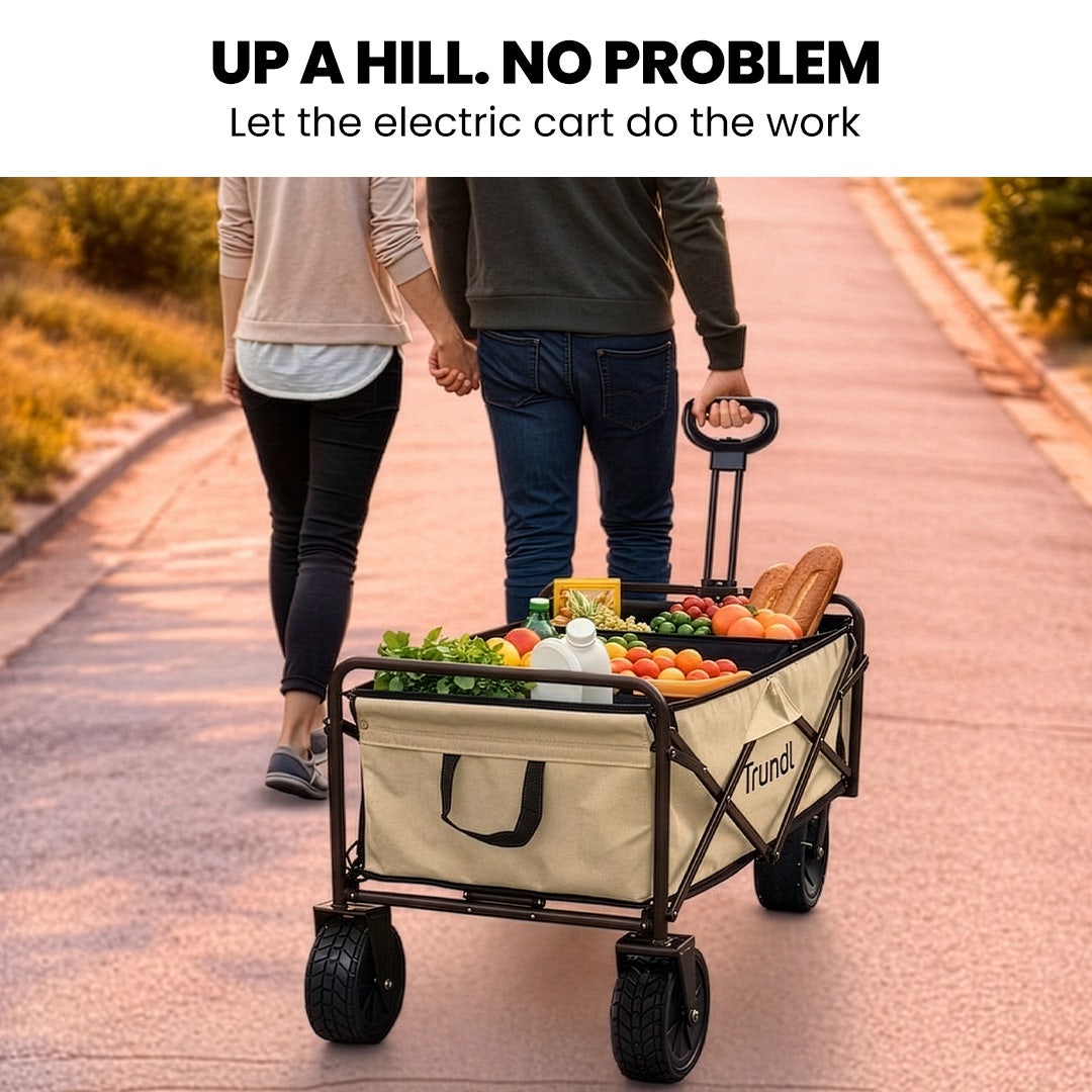 TRUNDL 106L Electric Folding Pull Cart, Powerful Easy Hill Climbing, All-terrain Wheels, Wagon for Beach Camping Shopping, Cream โ image 3