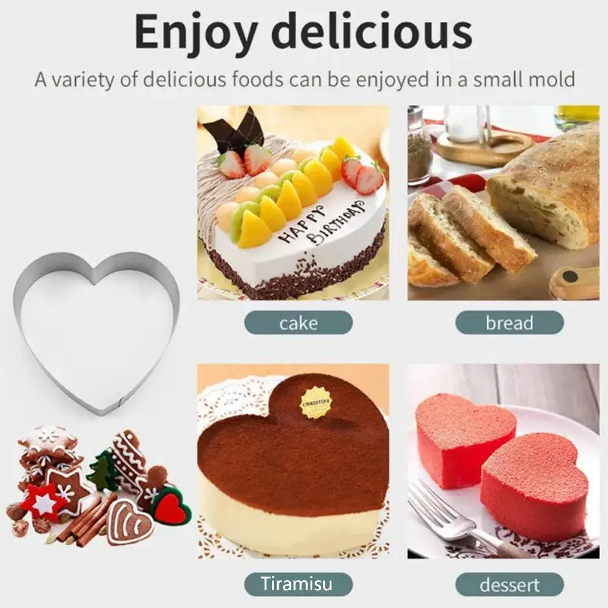 3X Stainless Steel Cake Mold 10/15/20cm Heart Baking Cake Ring For Mousse Party โ image 6