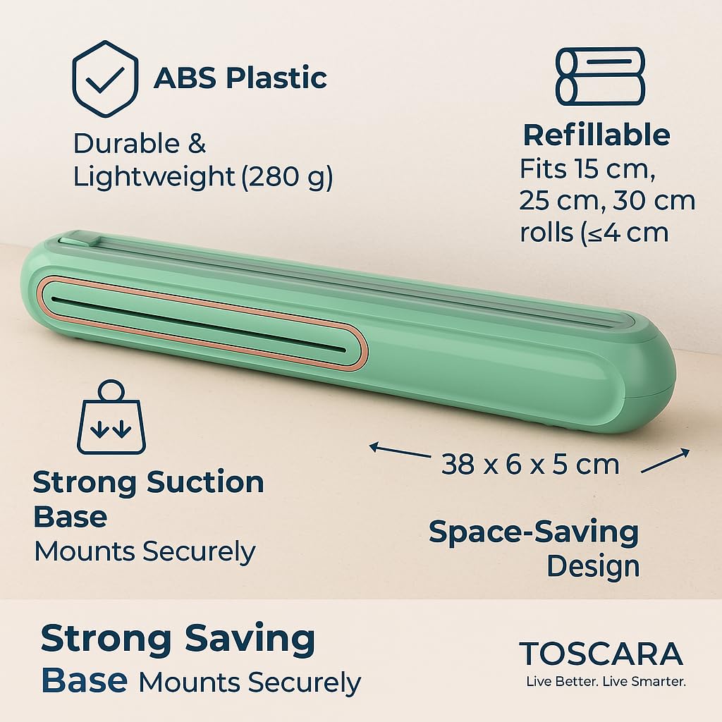 Suction-Mount Cling Film Dispenser: Compact Kitchen Organizer with Built-In Cutter for Food Wrap Storage (Green) | Other colors available in store — image 4