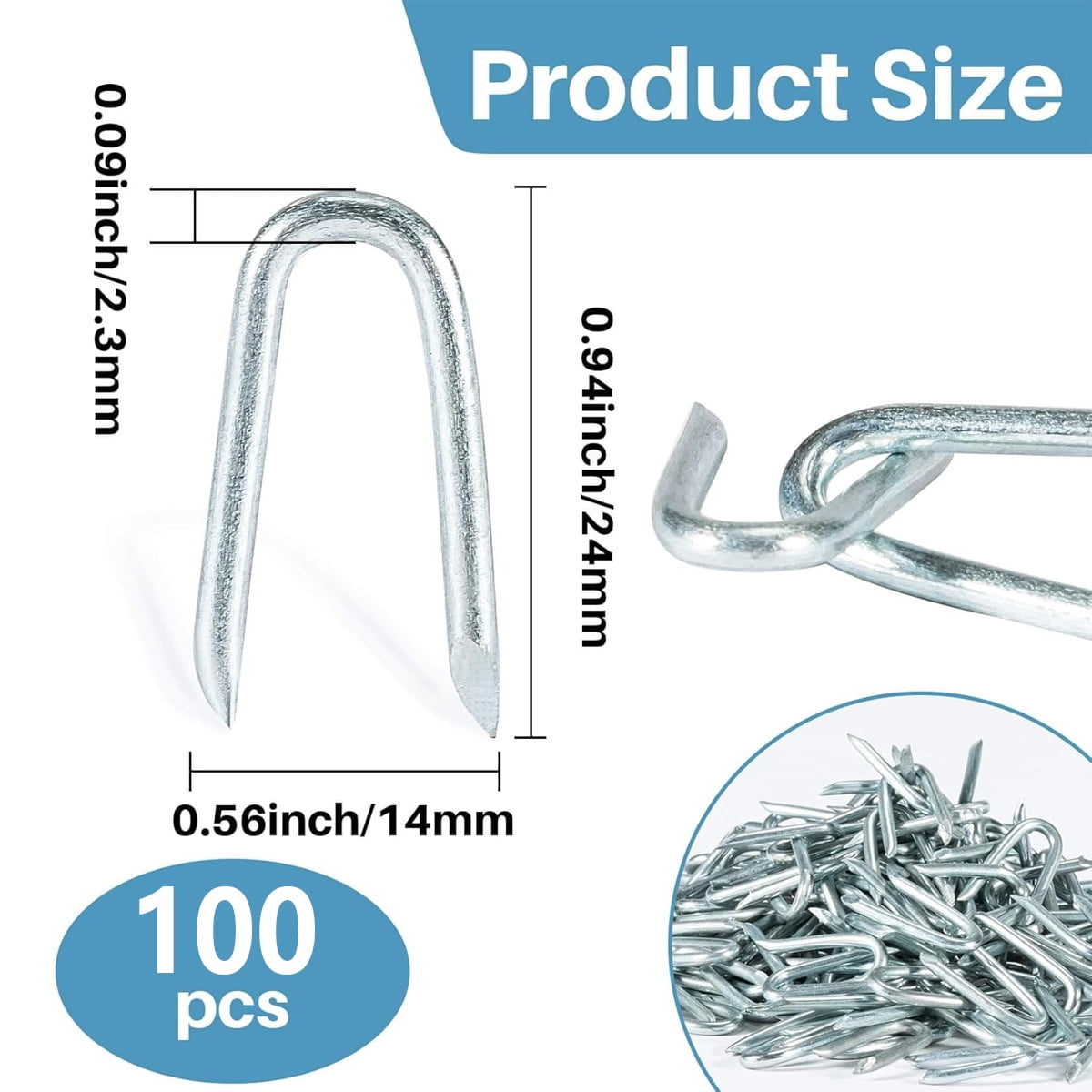U Fence Staples,100 Pcs 0.8 x 0.5in Galvanized U Shaped Nails,Steel Wire Fencing Staples,Heavy Duty Staples Fencing Staples,U Nails for Wood Fencing Barbwire — image 2