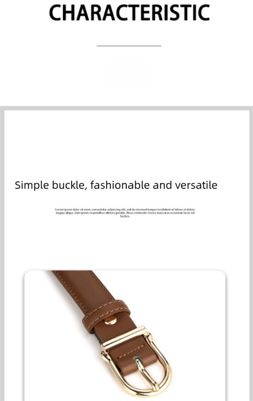 Women's Genuine Leather Thin Belt 2.3cm Width Minimalist Gold D-Shaped Buckle Casual Waist Strap for Jeans Dresses Khaki 105cm — image 2