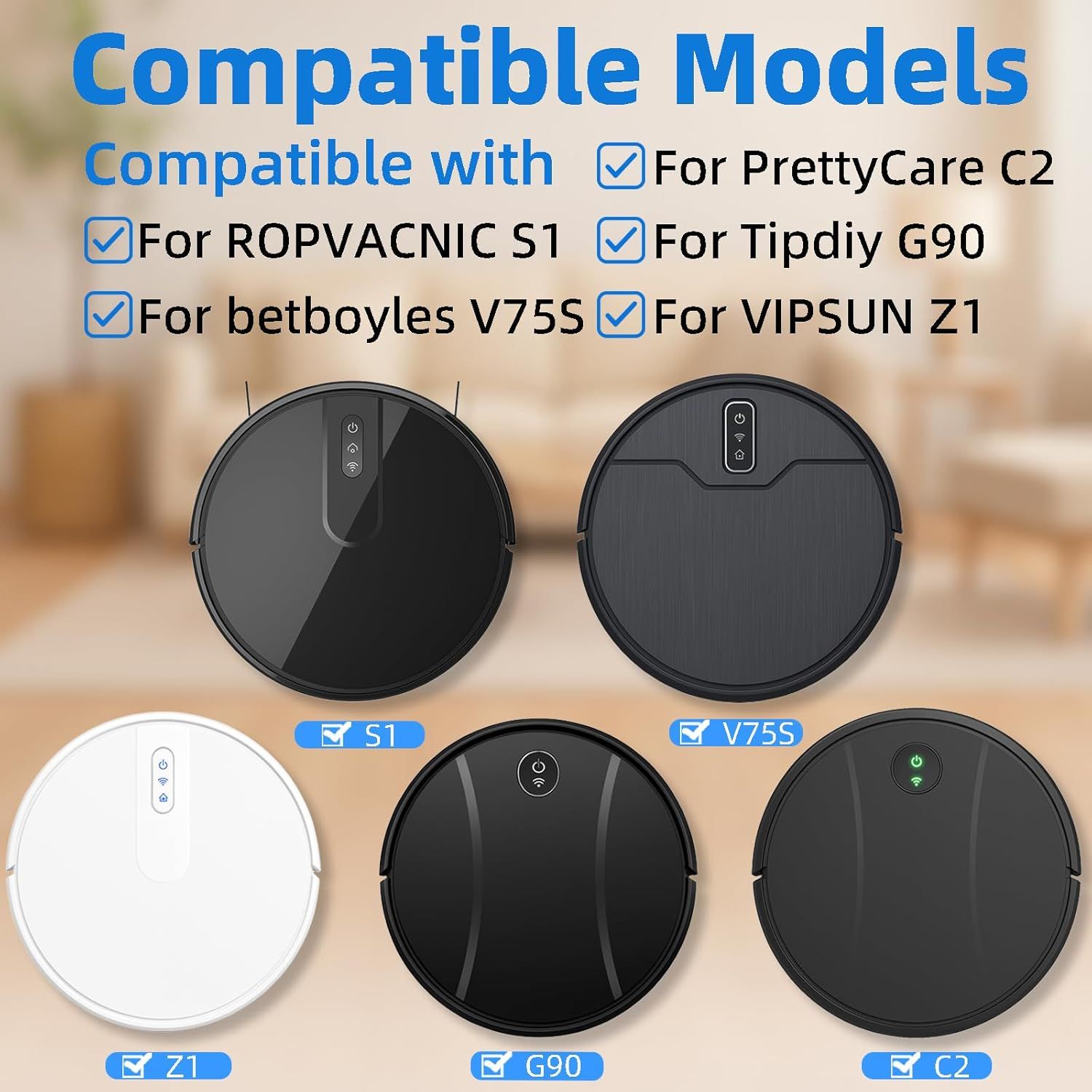 Accessories Kit or ROPVACNIC S1, or Tipdiy G90, or betboyles V75S, or VIPSUN Z1, or PrettyCare C2 Robot Vacuum Replacement Parts, 6 Side Brush, 3 HEPA ilter, 3 โ image 2