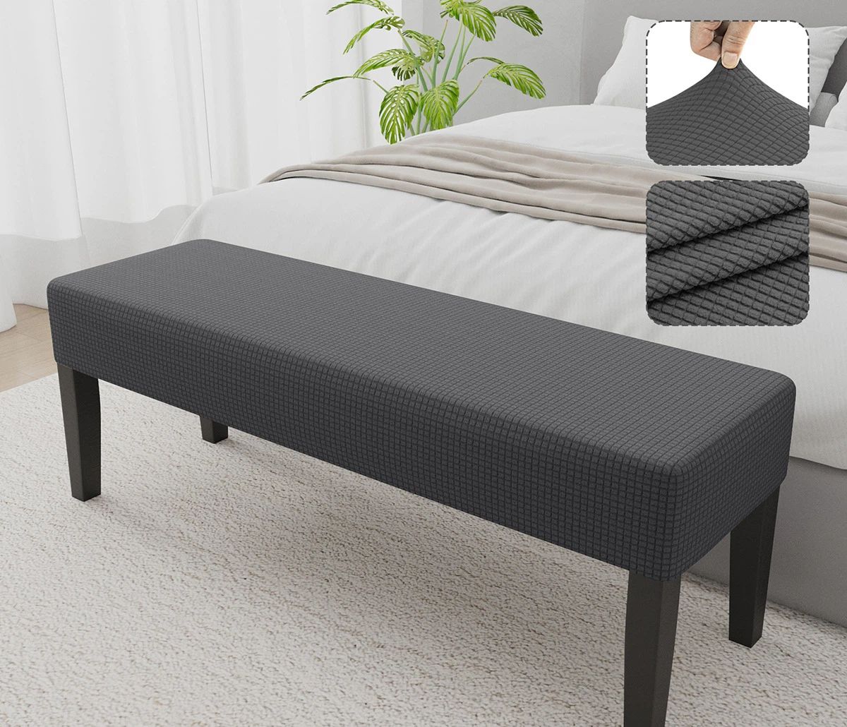 Bench Cover Slipcover Rectangle Polyester Blend High Stretch Bench Cushion Covers with Elastic Bottom Feature Textured Machine Washable Jacquard Fabric (Dark — image 2