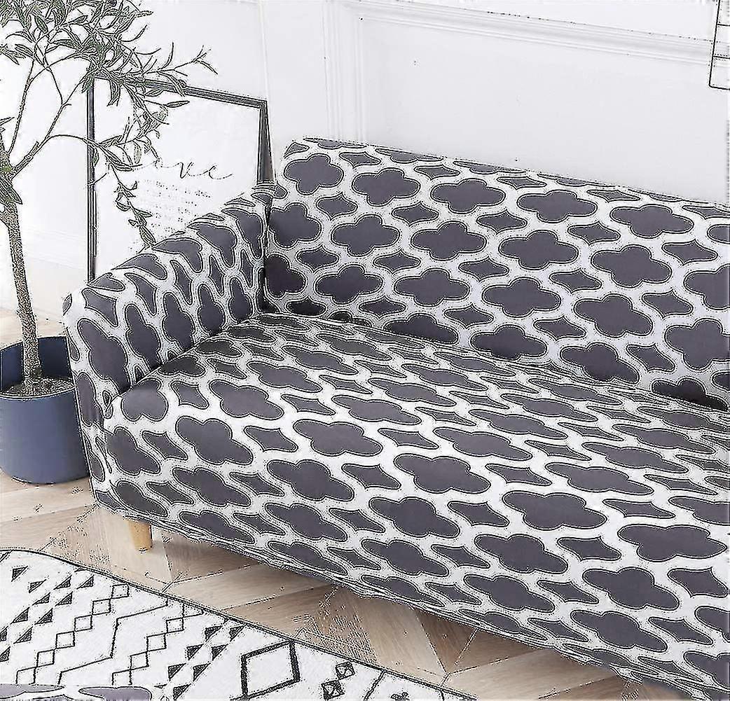 2 Seater Printed Stretch Sofa Cover Furniture Protector - Grey 145-185cm โ image 2