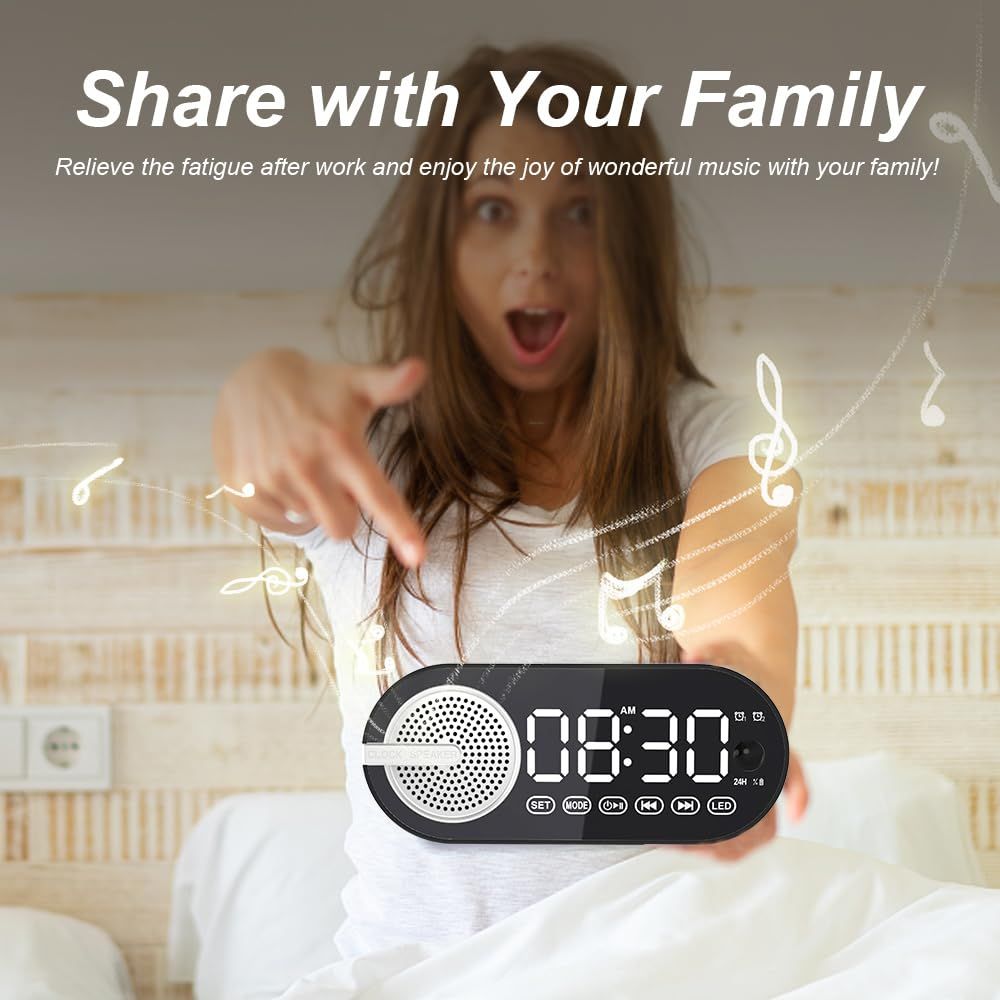 Digital Alarm Clock with Bluetooth Speaker, Dual Alarm Clock for Bedroom Heavy Sleeper Wireless Speaker (Black) — image 5