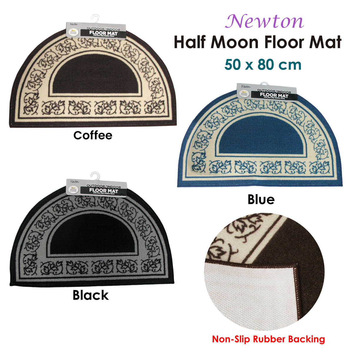 Newton Half Moon Floor Mat 50 × 80cm Blue — image 2