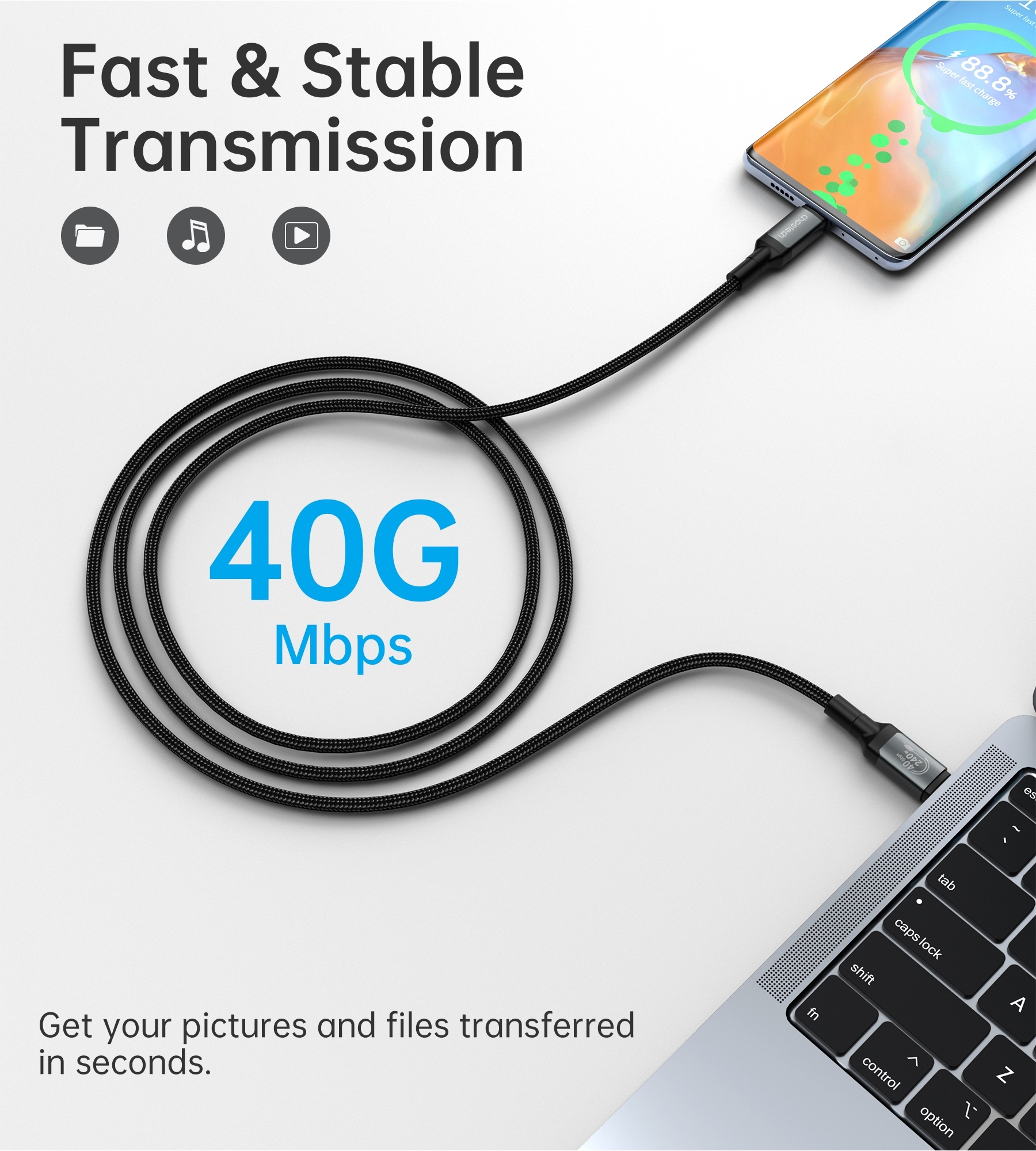 CHOETECH XCC-1042 Gen3.0 USB4.0 with 8K @ 60hz Video & Audio 240W USB-C to C Braided Cable 2M โ image 6