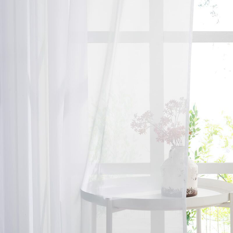 White Sheer Curtains Set of 2 132 × 160 cm Organza Tulle Eyelets Transparent Light Filter for Bedroom Kitchen — image 3