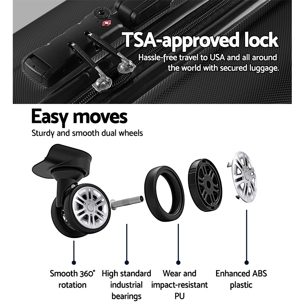 Wanderlite 3Set 20-24-28 Inch Luggage with TSA Lock Spinner Travel Suitcase Carry On Hard Shell Luggage Case Black โ image 5
