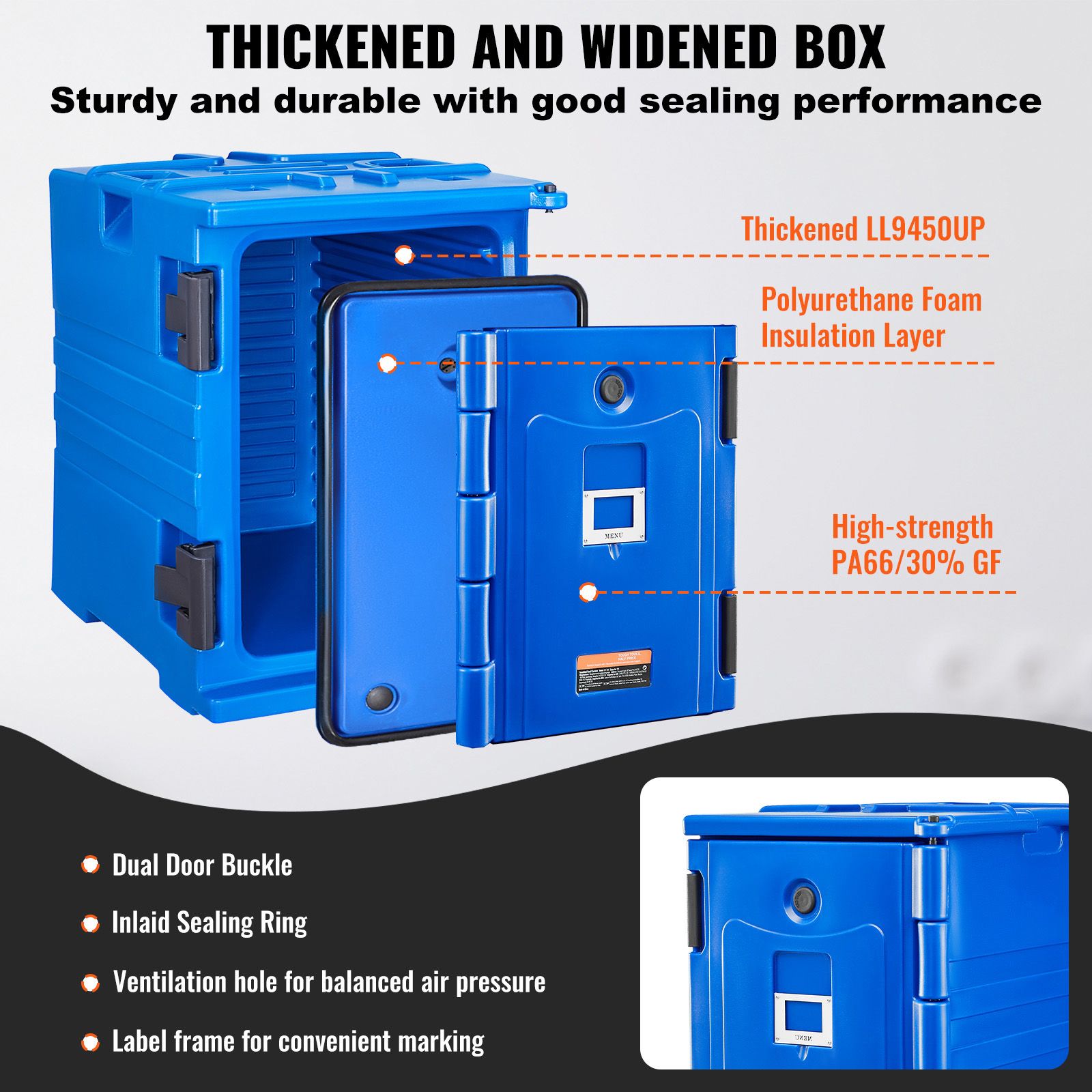 Insulated Food Pan Carrier, 90L Hot Box for Catering, Food Box Carrier with Double Buckles, Front Loading Food Warmer with Handles, Stackable End Loader for — image 4