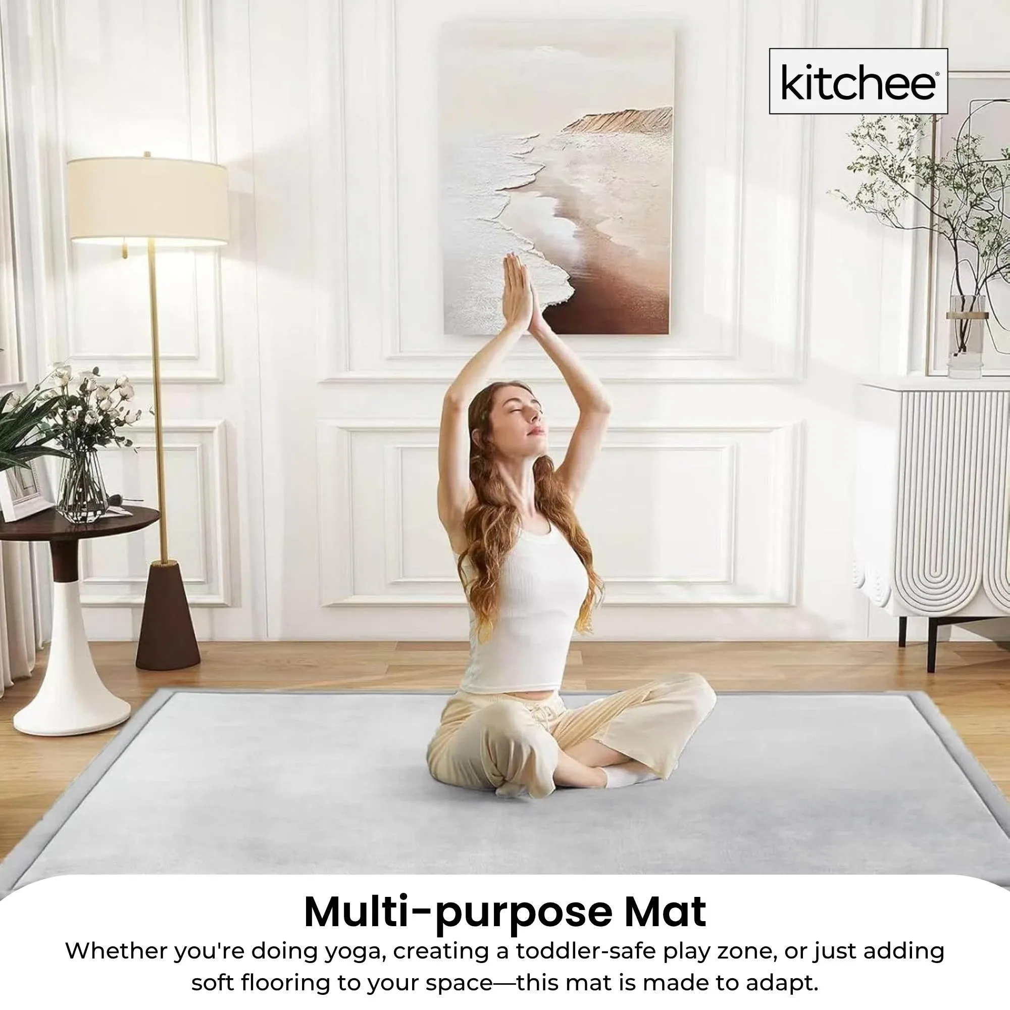 Kitchee Foam Floor Mat 200x200cm - Padded Thick Soft Tatami Style Rug Grey — image 6