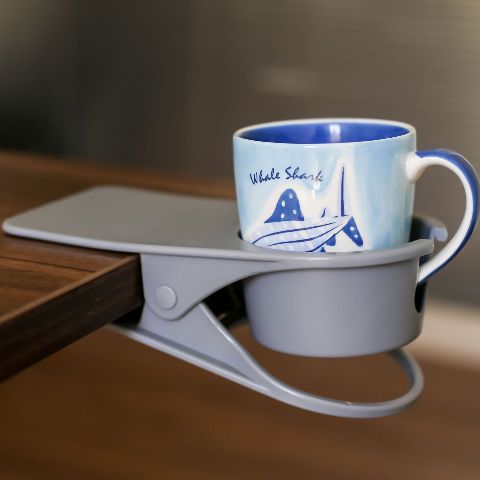 Desk Cup Holder Clip Space Saving Large Multifunctional Table Clamp Mug Stand for Beverage Bottle Gray — image 6
