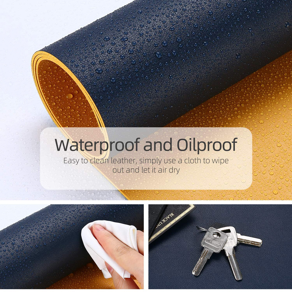Dark Blue 90cm*45cm Dual Side Office Desk Pad Waterproof PU Leather Computer Mouse Pad — image 4
