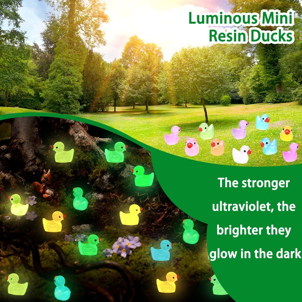 100pcs Luminous Mini Resin Duck Little Small Ducks Glow in The Dark Duck Figures for Dollhouse Aquarium Decor Micro Fairy Garden — image 3