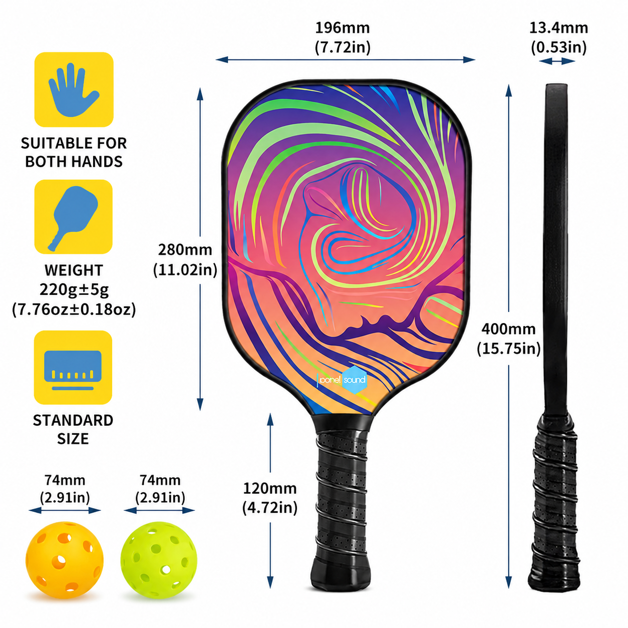 PS Series Colorful Textured Fiberglass Pickleball Paddles Set with 2 Rackets, 4 Balls and Portable Carry Bag for Indoor and Outdoor Use, PS-004 — image 4