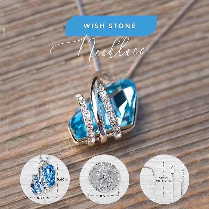Wish Stone Pendant Necklace, Necklaces for Women with Birthstone Crystals, Allergy-Free Jewelry for Women with Gift Box, 19K Rose Gold Plated or — image 3