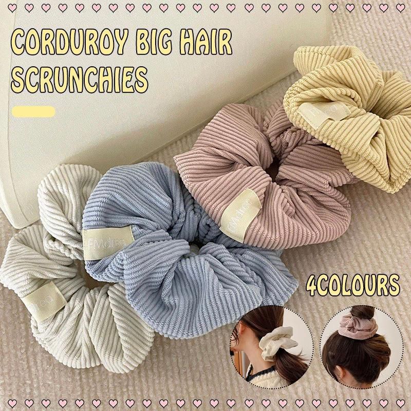 Corduroy Big Hair Scrunchies Ponytail Holder Hair Ties Rope Hair Accesorries - Yellow โ image 2