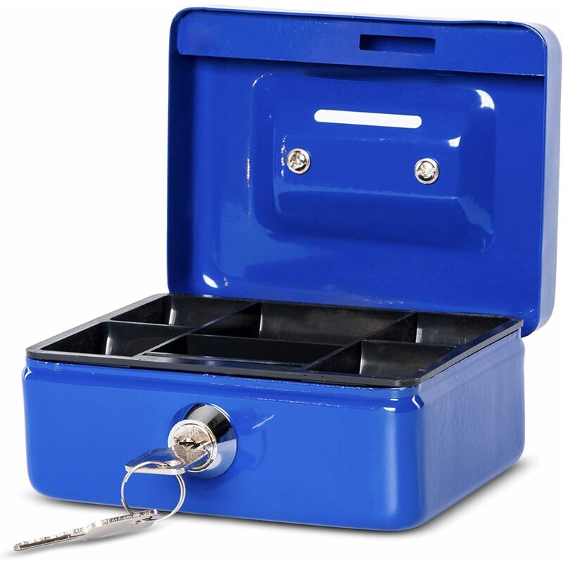 Steel Money Box Lockable And Portable 12.5X9.5X6Cm With Coin Slot Suitable As Piggy Bank, Small Safe, Cash Drawer Blue โ image 2