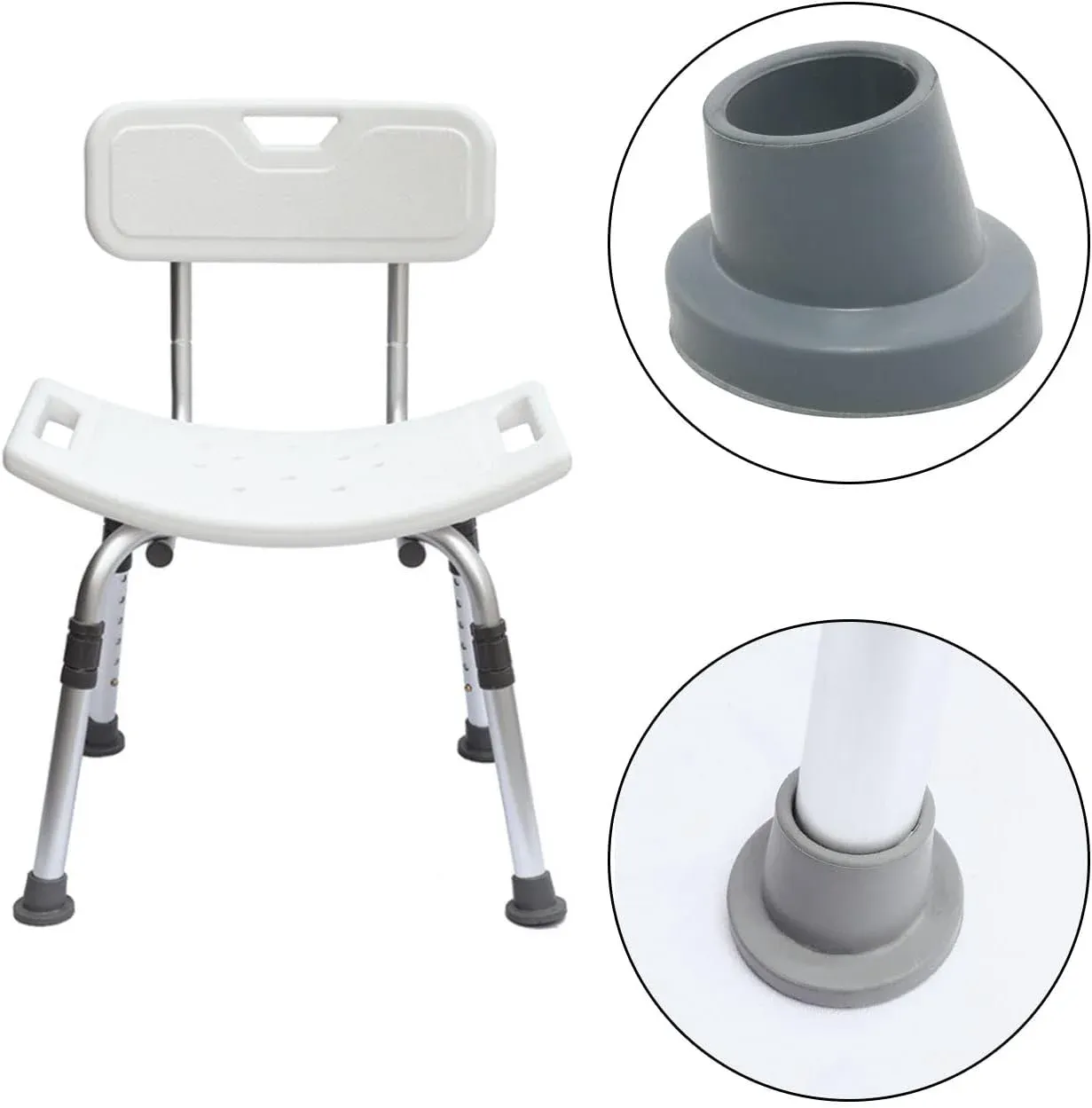 Shower Chair Rubber Tips 4 Pack, Non Slip Slope Replacement Feet Pads Floor Protectors for Tub Transfer Bench, 1 1/8 Inch ID Gray — image 3