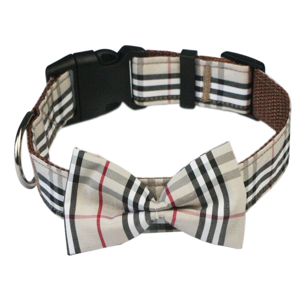 Hapi Dog Collar with Bow and Leash for Small Dogs Khaki collar + bow + traction rope M (neck circumference 30~42cm) โ image 2