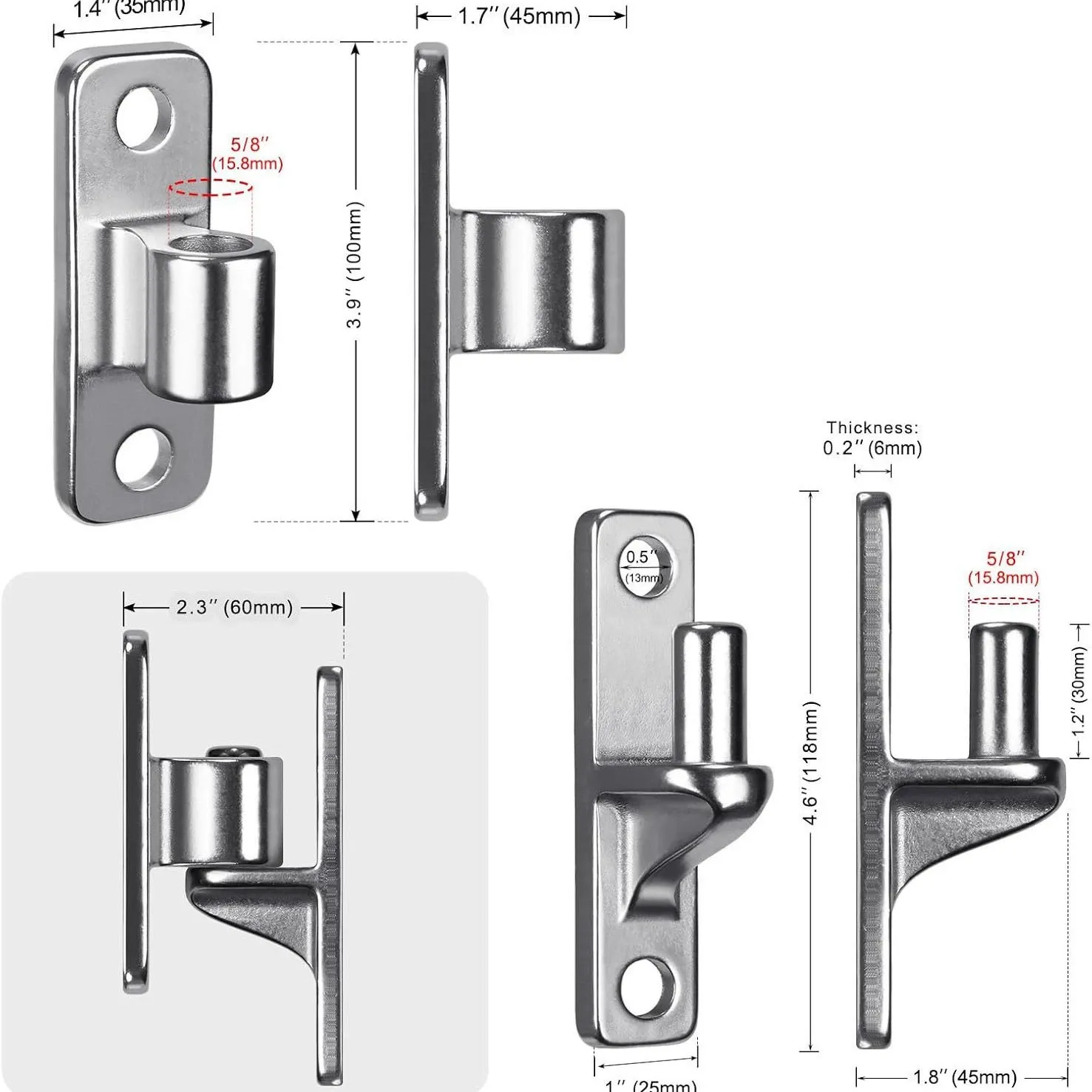 Heavy-Duty 304 Stainless Steel Gate Hinges, 2-Pack Wall Mount Gate Hardware Female & Male Hinges Pin, Non-Welding Design for Wooden Fences and Farm Gates — image 5