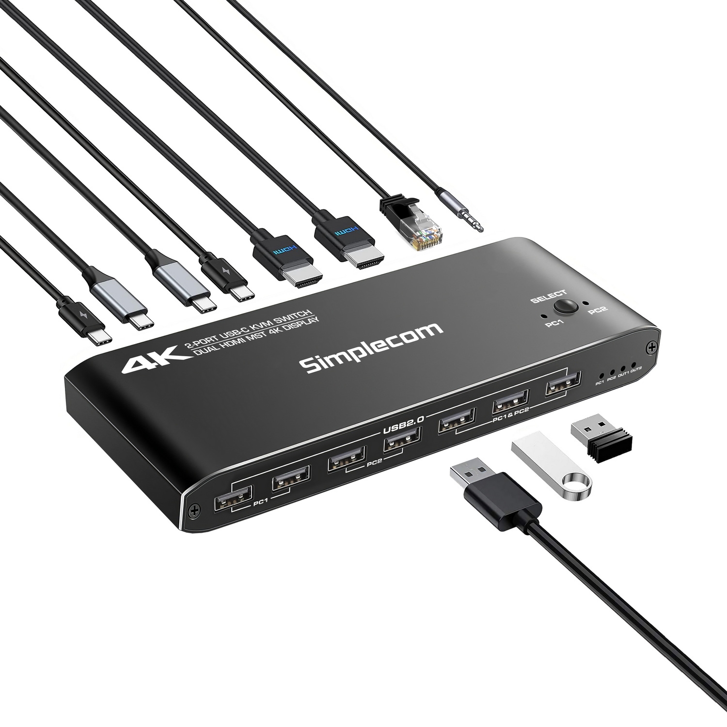Simplecom KM590 2-Port USB-C Dual 4K HDMI Monitor KVM Switch and Docking Station with Network Sharing — image 3