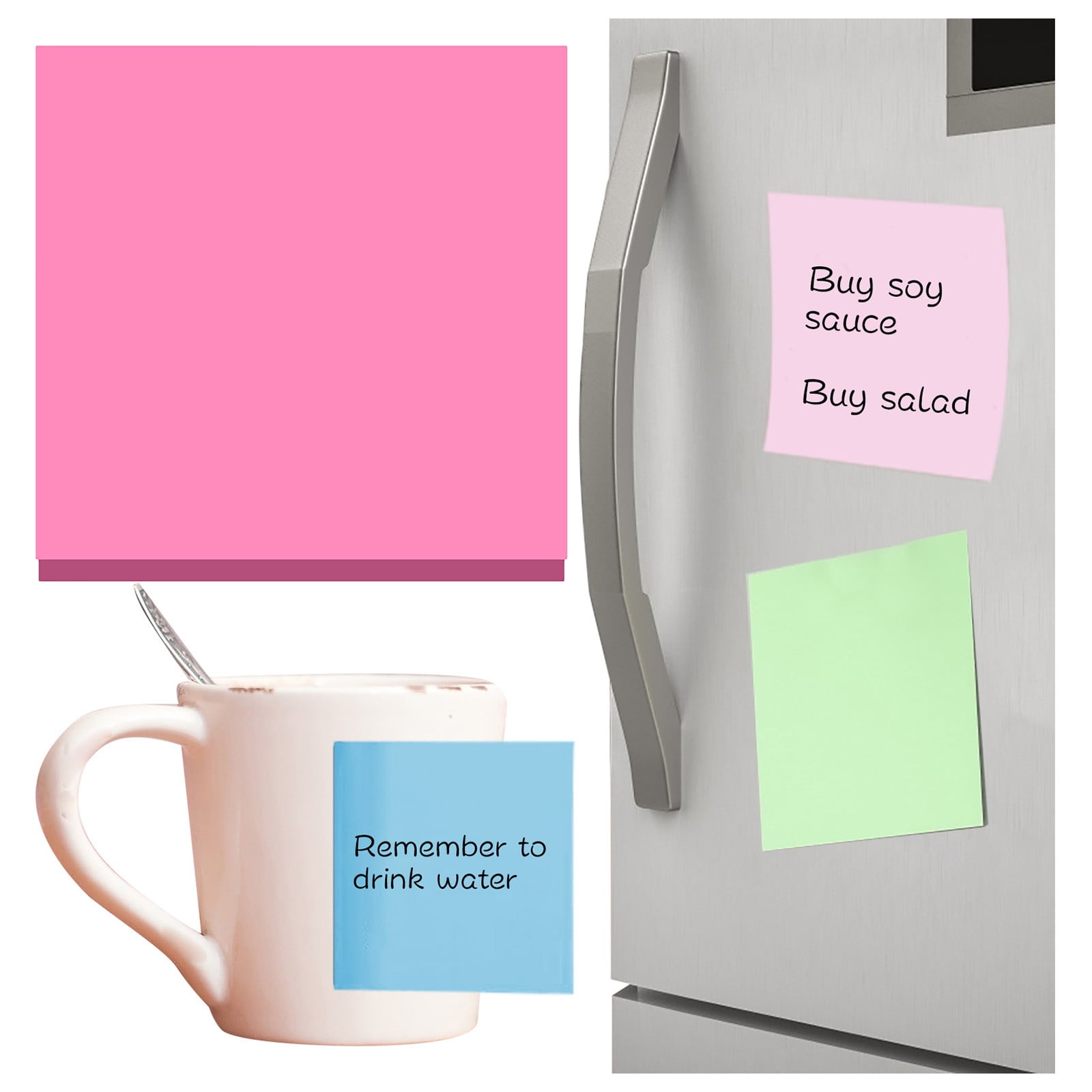 Premium 7.6 x 7.6 cm Sticky Notes Pad, Strong Adhesive Colourful Memo Pad, 100 Sheets for Office Home Reminders, Fluorescent Rose Red — image 2