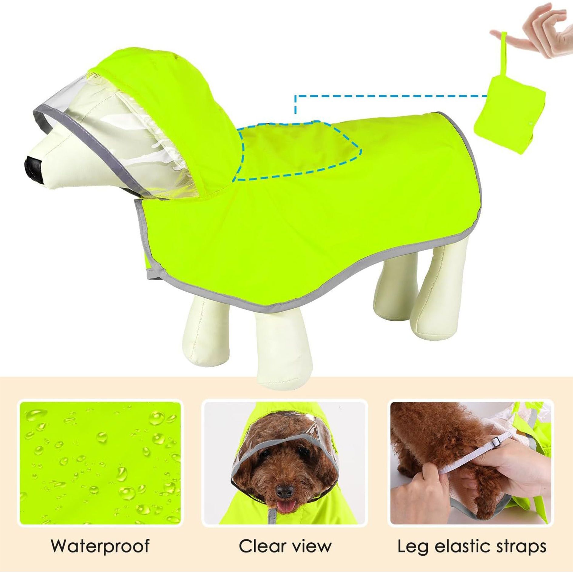 Dog Raincoat, Waterproof Rain Poncho with Hoodie, High Reflective Adjustable Pet Rain Jacket for Small Medium and Large Dogs (green, M ) — image 3