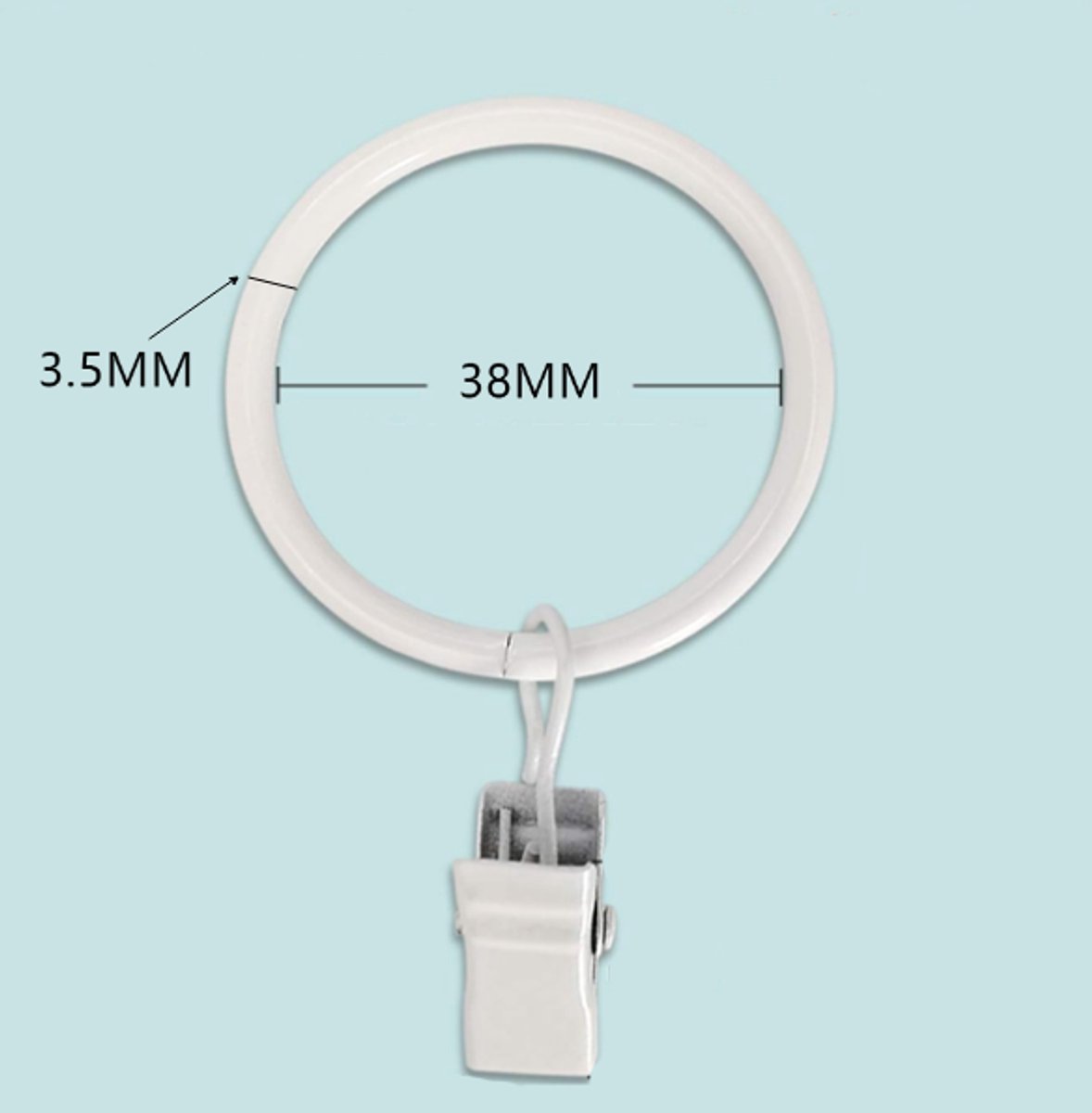 Curtain rings - 45 pieces - Inner diameter 3.8CM - White - Curtain clips for curtain rods - Metal clamps with clip - Hooks for shower curtains, towels, tea โ image 6