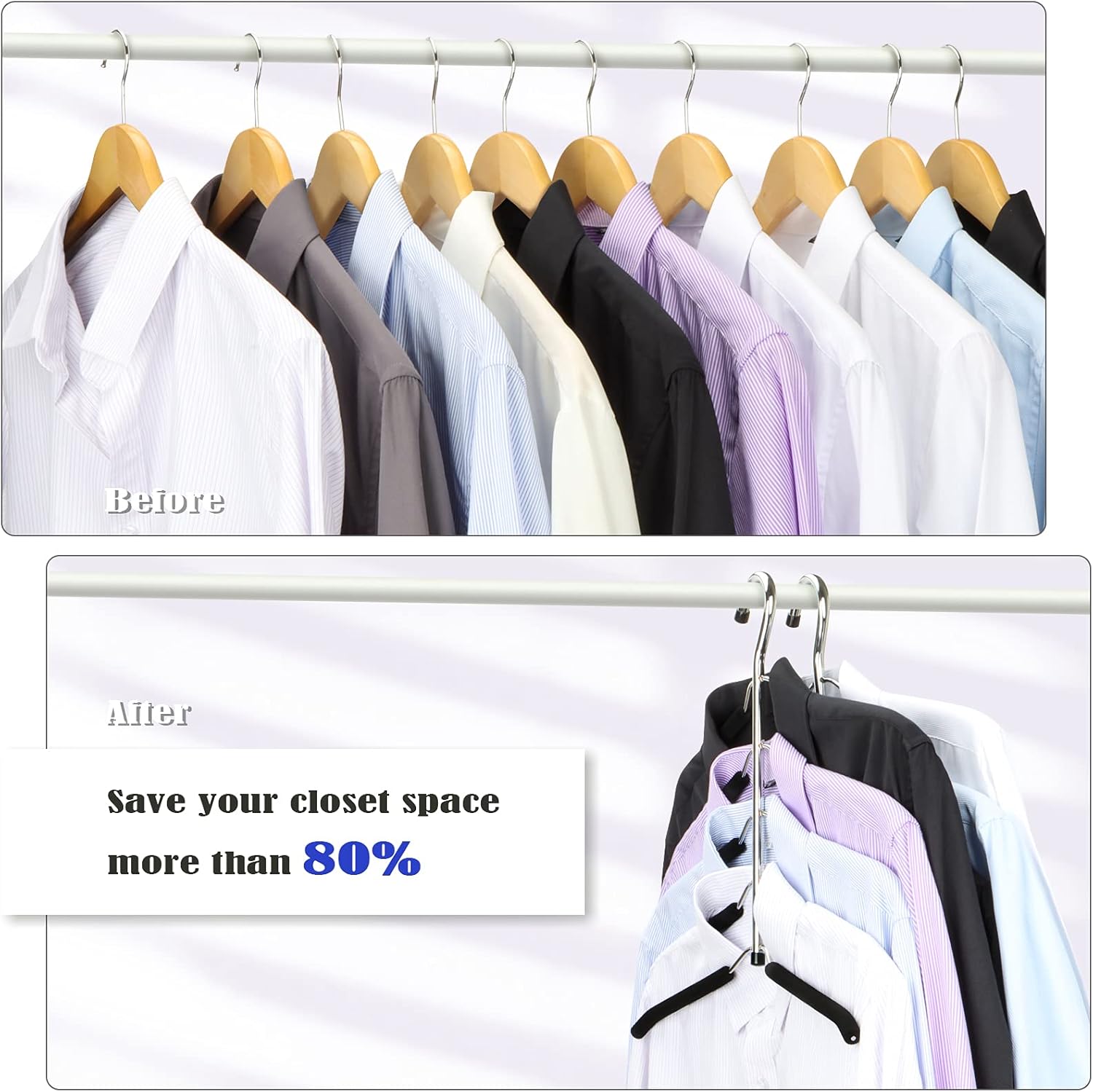 Hangers Space Saving Clothes Hanger 2 Packs Swing Arm Non Slip Padded Coat Hanger 5 Layers Heavy Duty Stainless Steel Sweater Shirt Hanger Closet Storage — image 3