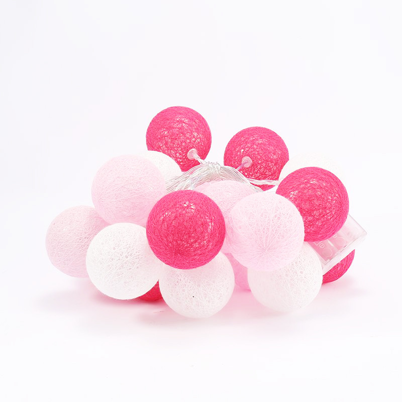 1 Set of 20 LED Pink 5cm Cotton Ball Battery Powered String Lights Christmas Gift Home Wedding Party Girl Bedroom Decoration Outdoor Indoor Table — image 3