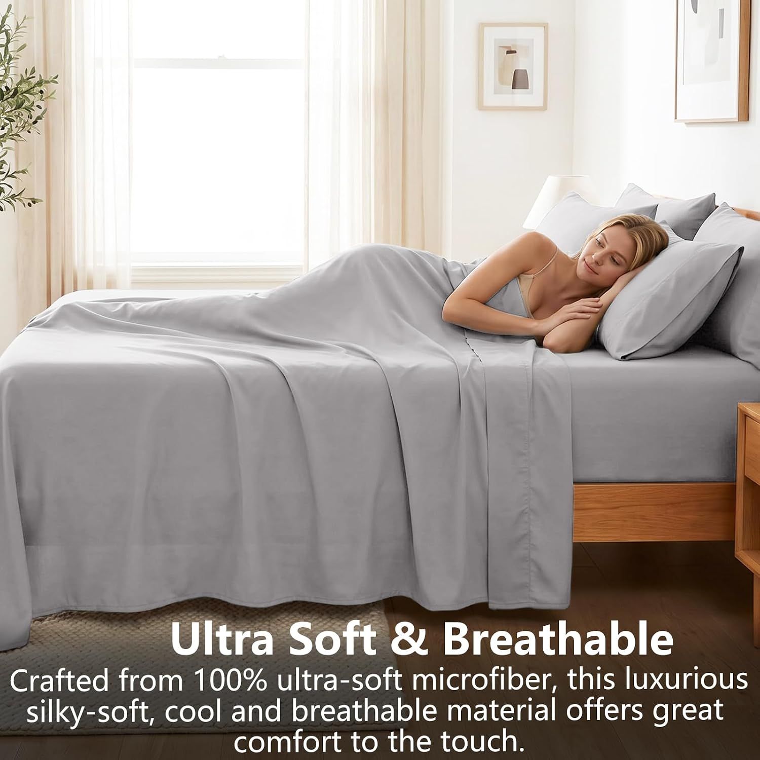 Hotel Soft Bed Sheet Set- Bedding Sheets & Pillowcases -Breathable Bedding - Wrinkle, Fade, Stain Resistant-Deep Pocket Flat Fitted Bed Sheet — image 4