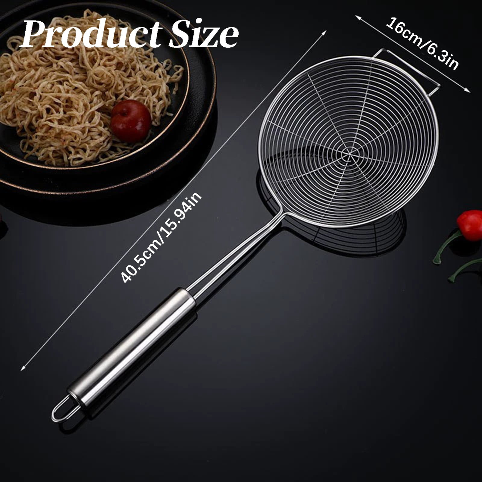 1 Piece Strainer Spider Skimmers for Kitchen Cooking and Frying Food, Stainless Steel Slotted Spoon Pasta Strainers, Silver, 40.5 x 16 cm โ image 2
