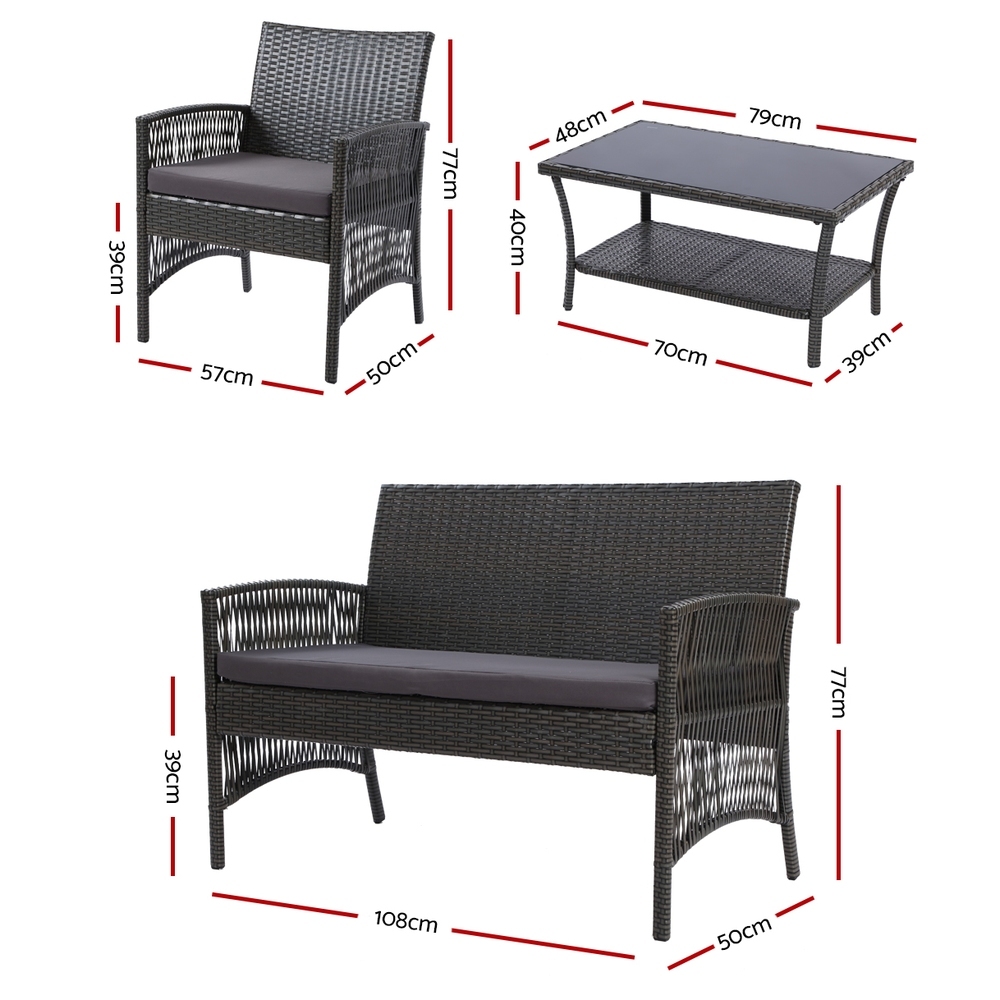 Gardeon 4PCS Outdoor Sofa Set Wicker Harp Chair Table Garden Furniture Grey โ image 2