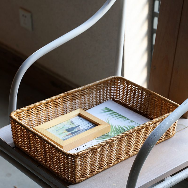 2 Pack Imitation Rattan Woven Bread Baskets,Poly Wicker Fruit Baskets for Food Serving,Display,Vegetables,Home Kitchen,Restaurant — image 2