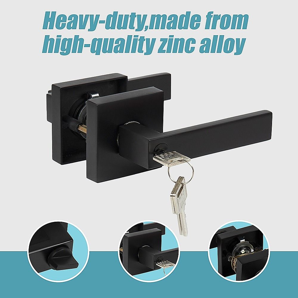 Door Handle Set Lever Key Lock Function Square Black โ image 7