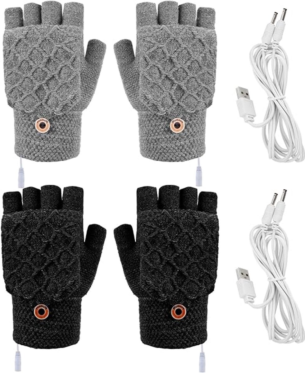 2 Pairs USB Heated Gloves - Electric Heating - Double-Sided Heating - Knitted Heated Gloves - Warm Winter Gloves - Gloves with Heating - Gloves - Winter